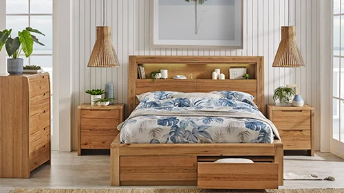 Image of a bed with drawers in the base