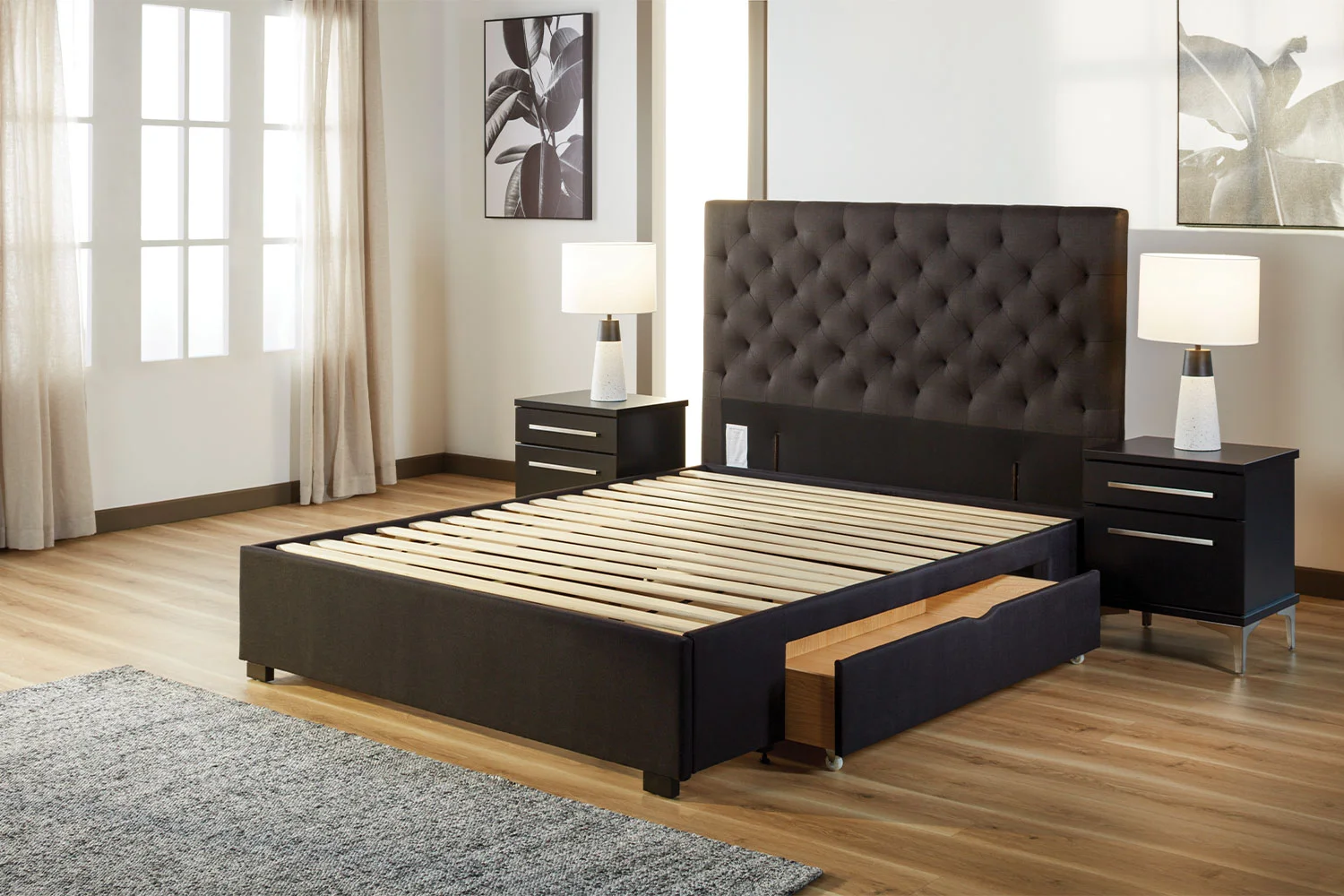 Bed base with drawers