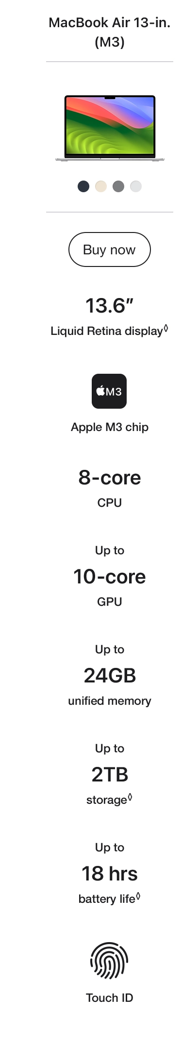 Image of compare section about the 13inch Apple Macbook Air with M3 chip