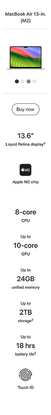 Image of compare section about the 13inch Apple Macbook Air with M2 chip