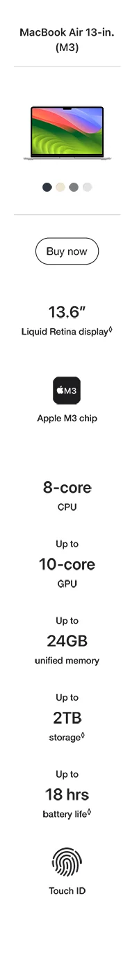 Image of compare section about the 13inch Apple Macbook Air with M3 chip