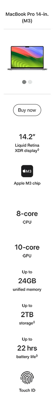 Image of compare section about the 14inch Apple Macbook Pro with M3 chip