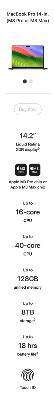 Image of compare section about the 14inch Apple Macbook Pro with M3 pro or pro-max chip
