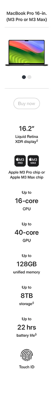Image of compare section about the 16inch Apple Macbook Pro with M3 pro or pro-max chip