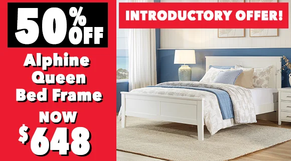 50% OFF Alphine Queen Bed Frame Introductory Offer