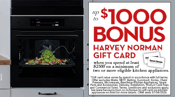 Cooking with the World's Best Brands! Receive up to $1000 BONUS Harvey Norman Gift Card* when you spend at least $2500 on a minimum of two or more eligible kitchen appliances!