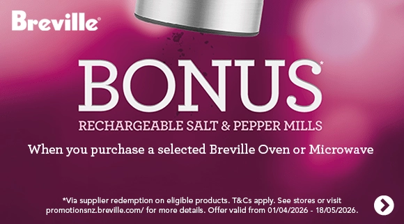 Breville Bonus Rechargeable Salt & Pepper Mills When You Purchase a Selected Breville Oven or Microwave Via Supplier Redemption!