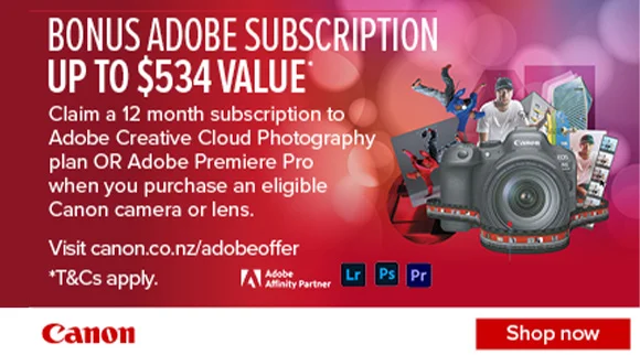 Purchase a Selected Canon Camera or Lense and receive a bonus Adobe Subscription up to $534 value, via Redemption!