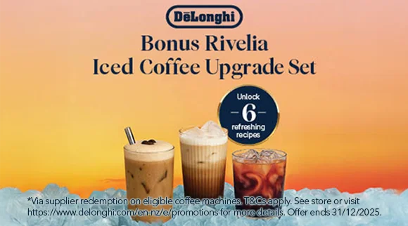De'Longhi receive a Bonus Iced Coffee Upgrade Set when you purchase an eligible De'Longhi Coffee Machine via redemption!