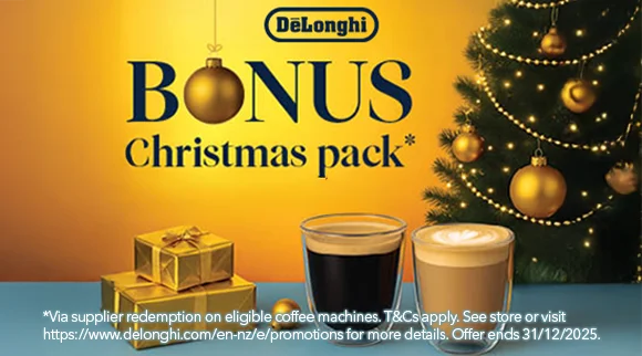 De'Longhi receive a Bonus Christmas Pack when you purchase an eligible De'Longhi Coffee Machine via redemption!