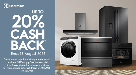 Electrolux up to 20% Cashback* via supplier redemption when you spend at least $3000 on two or more eligible Electrolux appliances!