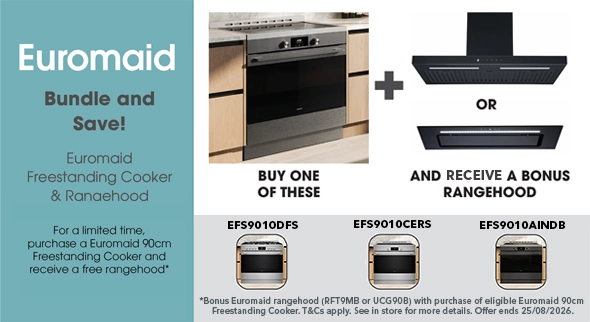 Purchase an eligible Euromaid freestanding cooker and receive a free rangehood!