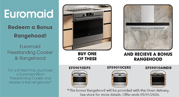 Euromaid receive a Bonus Rangehood when you purchase an eligible Euromaid Freestanding Cooker!