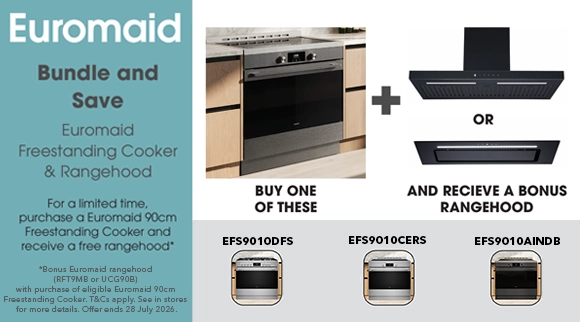 Euromaid purchase a selected freestanding cooker and receive a bonus rangehood!*