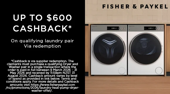 Fisher & Paykel get up to $600 Cashback when you purchase an eligible Fisher & Paykel Washer & Dryer Laundry Pair! Via redemption.