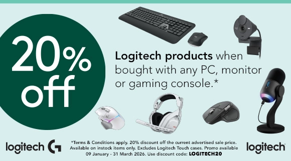 20% Off Selected Logitech Products when bought with any PC, monitor or gaming console!*