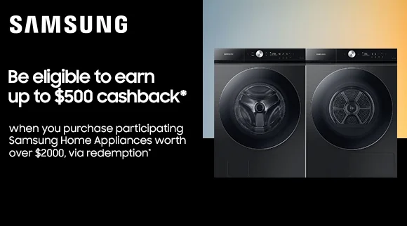 Samsung Up To $500 Cashback on selected Washing Machine & Dryer Pair