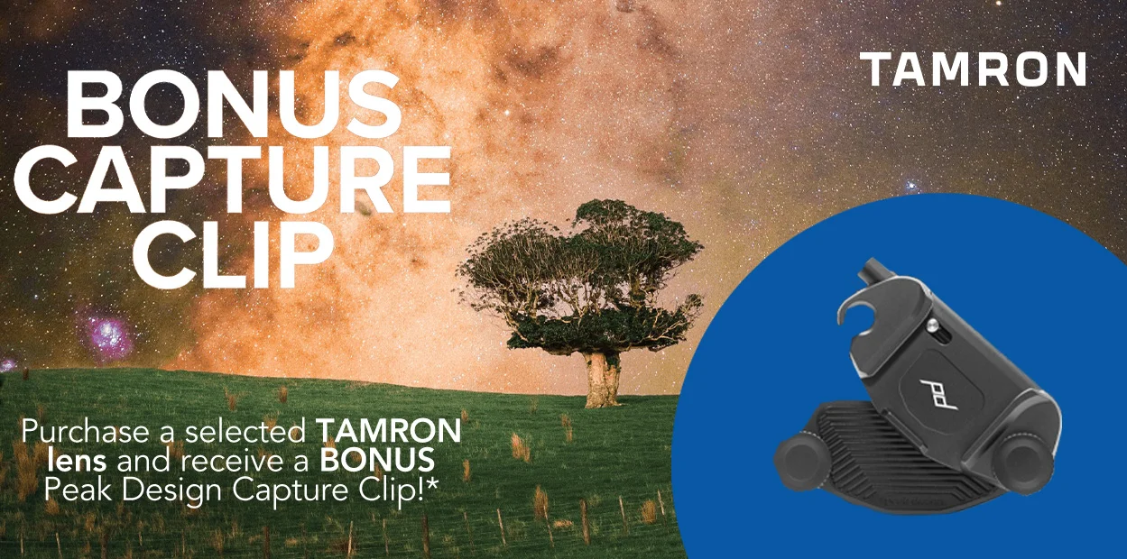 Bonus Peak Design Capture clip when purchasing selected Tamron Lenses via redemption!