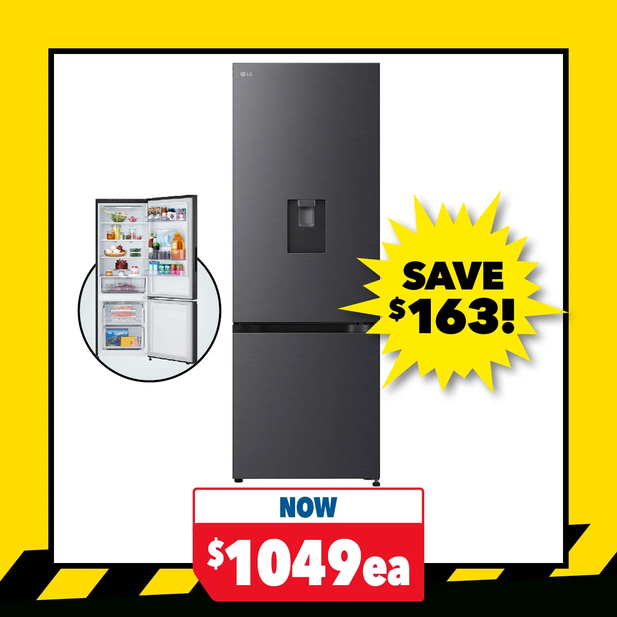 LG 335L Bottom Mount Smart Fridge Freezer with Water Dispenser