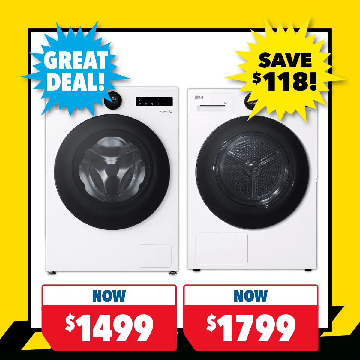 LG 9kg Front Loader Washing Machine & 9kg Heat Pump Dryer