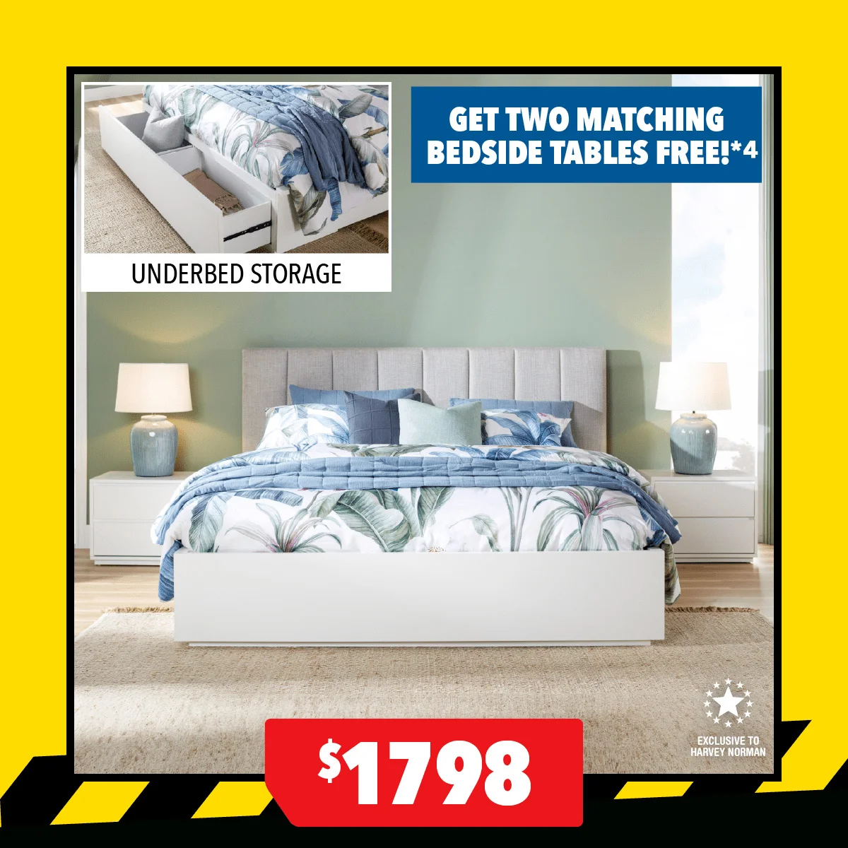 Capri Super King 1-Drawer Bed Frame with Two FREE Capri Bedside Tables
