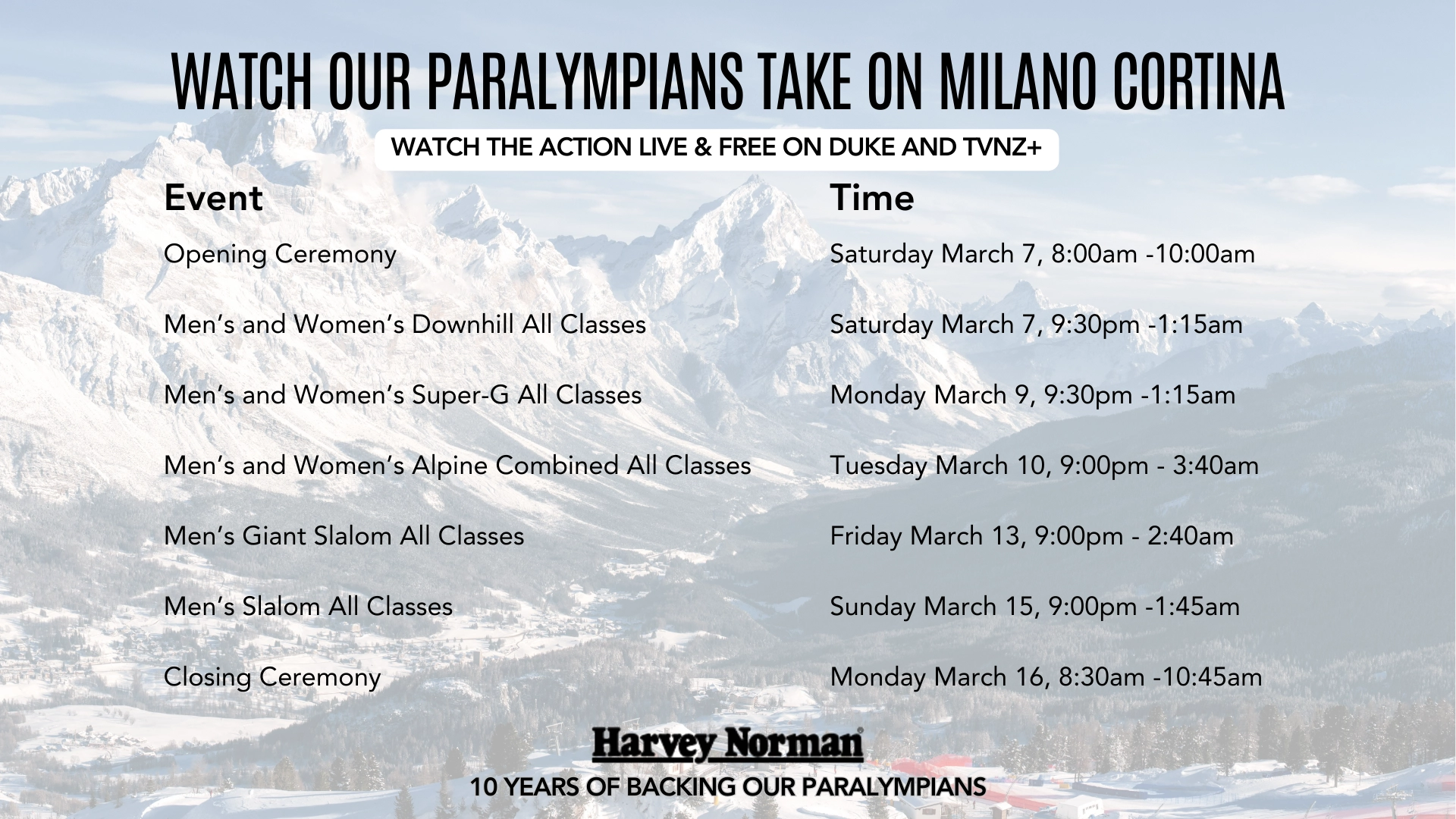 Milano Cortina 2026 Paralympic Winter Games Timetable