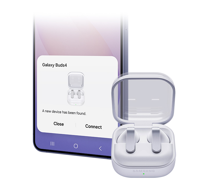 Showing the Galaxy smartphone simple connection with Galaxy Buds4.