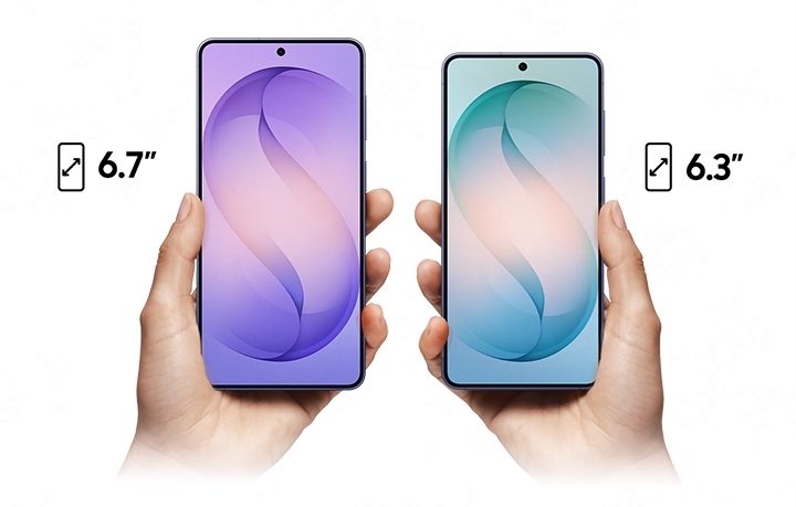 Galaxy S26 and S26 plus are seen side by side from the main screen to show the difference in size.