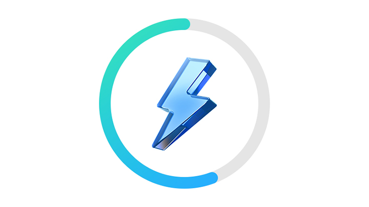 A lightning bolt is surrounded by a partially filled-out circle to indicate the amount of power charged. Up to 55 percent charge in around 30 minutes.