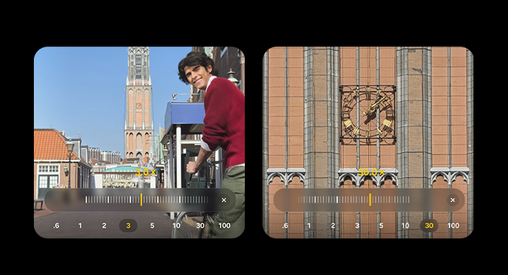 A photo is being shot at 3 times zoom and then at 30 times zoom. Whether zoomed in or out, details remain clear with Space Zoom.