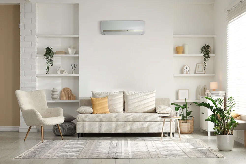 Customer choosing a heat pump in store