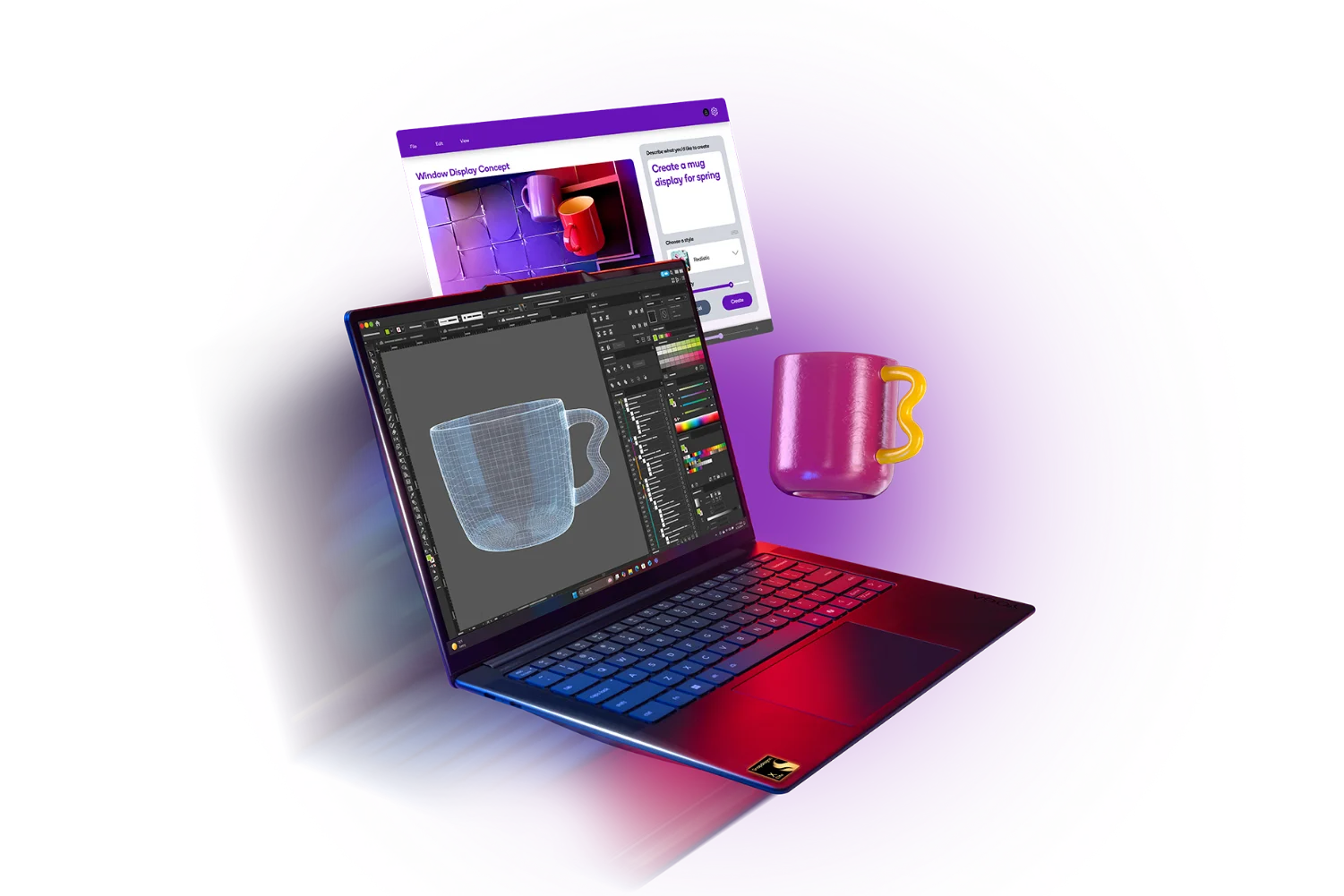 A laptop with various applications hovering around it, showing 22hrs of battery life.